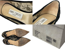 画像をギャラリービューアに読み込む, JIMMY CHOO ジミーチュウ LOVE85 レースパンプス ハイヒール レース レザー ブラック ベージュ サイズ37 1/2 美品 中古 4c075010
