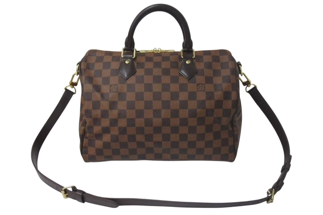 極美品 LOUIS VUITTON ルイヴィトン スピーディ バンドリエール30 ハンドバッグ N41367 ダミエ エベヌ ゴールド金具 中古 4c075031