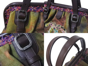 極美品 CHANEL シャネル エンブロイダリー グラフィティ がま口 ハンドバッグ カーキ A92791 アンティークシルバー金具 中古 4c075056