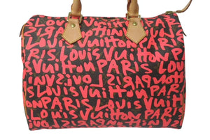 極美品 LOUIS VUITTON ルイヴィトン モノグラム グラフィティ スピーディ30 ハンドバッグ M93704 ピンク PVC ヌメ革 中古 4c075058