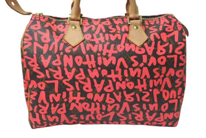 極美品 LOUIS VUITTON ルイヴィトン モノグラム グラフィティ スピーディ30 ハンドバッグ M93704 ピンク PVC ヌメ革 中古 4c075058