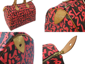極美品 LOUIS VUITTON ルイヴィトン モノグラム グラフィティ スピーディ30 ハンドバッグ M93704 ピンク PVC ヌメ革 中古 4c075058