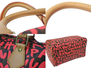 極美品 LOUIS VUITTON ルイヴィトン モノグラム グラフィティ スピーディ30 ハンドバッグ M93704 ピンク PVC ヌメ革 中古 4c075058