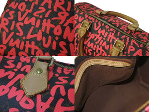 極美品 LOUIS VUITTON ルイヴィトン モノグラム グラフィティ スピーディ30 ハンドバッグ M93704 ピンク PVC ヌメ革 中古 4c075058