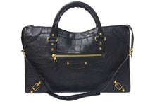 Load image into Gallery viewer, BALENCIAGA バレンシアガ City ザシティ ショルダーバッグ ハンドバッグ クロコ型押し レザー 143254 ブラック 美品 中古 4c075068