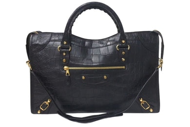 BALENCIAGA バレンシアガ City ザシティ ショルダーバッグ ハンドバッグ クロコ型押し レザー 143254 ブラック 美品 中古 4c075068