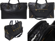 Load image into Gallery viewer, BALENCIAGA バレンシアガ City ザシティ ショルダーバッグ ハンドバッグ クロコ型押し レザー 143254 ブラック 美品 中古 4c075068