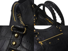 Load image into Gallery viewer, BALENCIAGA バレンシアガ City ザシティ ショルダーバッグ ハンドバッグ クロコ型押し レザー 143254 ブラック 美品 中古 4c075068