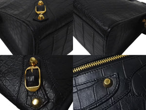 BALENCIAGA バレンシアガ City ザシティ ショルダーバッグ ハンドバッグ クロコ型押し レザー 143254 ブラック 美品 中古 4c075068