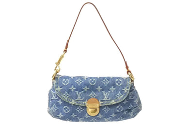 LOUIS VUITTON ルイヴィトン ミニプリーティ ハンドバッグ M95050 モノグラムデニム レザー ブルー 美品 中古 4c075070