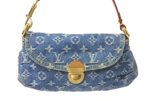 LOUIS VUITTON ルイヴィトン ミニプリーティ ハンドバッグ M95050 モノグラムデニム レザー ブルー 美品 中古 4c075070