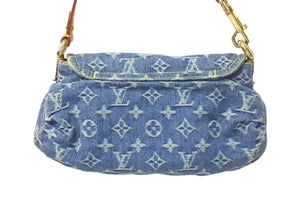 LOUIS VUITTON ルイヴィトン ミニプリーティ ハンドバッグ M95050 モノグラムデニム レザー ブルー 美品 中古 4c075070