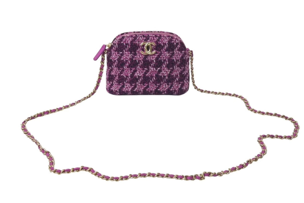 極美品 CHANEL シャネル ツイード ミニチェーンショルダー バック ココマーク パープル HC4C5KU9 中古 4c075075