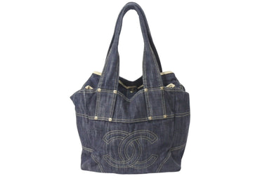 CHANEL シャネル スパークリングデニム ハンドバッグ 10番台 A31985 ココマーク インディゴブルー ゴールド金具 美品 中古 4c075076