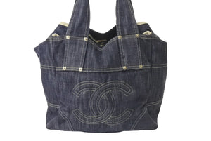 CHANEL シャネル スパークリングデニム ハンドバッグ 10番台 A31985 ココマーク インディゴブルー ゴールド金具 美品 中古 4c075076