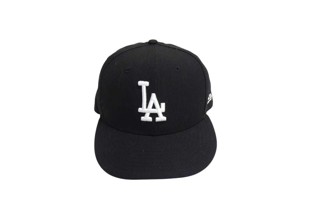 NEW ERA ニューエラ ロサンゼルス ドジャース キャップ LA DODGERS 59FIFTY FITTED ブラック ホワイト ウール 中古 4c075083