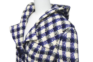 CHANEL シャネル ダッフルコート P29308V19352 サイズ38 ココマーク フード付き チェック柄 ブルー ブラック ホワイト 美品 中古 4c075094