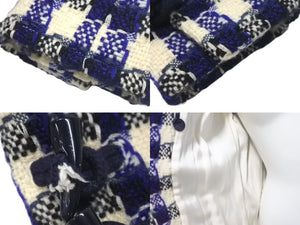 CHANEL シャネル ダッフルコート P29308V19352 サイズ38 ココマーク フード付き チェック柄 ブルー ブラック ホワイト 美品 中古 4c075094