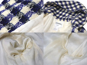 CHANEL シャネル ダッフルコート P29308V19352 サイズ38 ココマーク フード付き チェック柄 ブルー ブラック ホワイト 美品 中古 4c075094