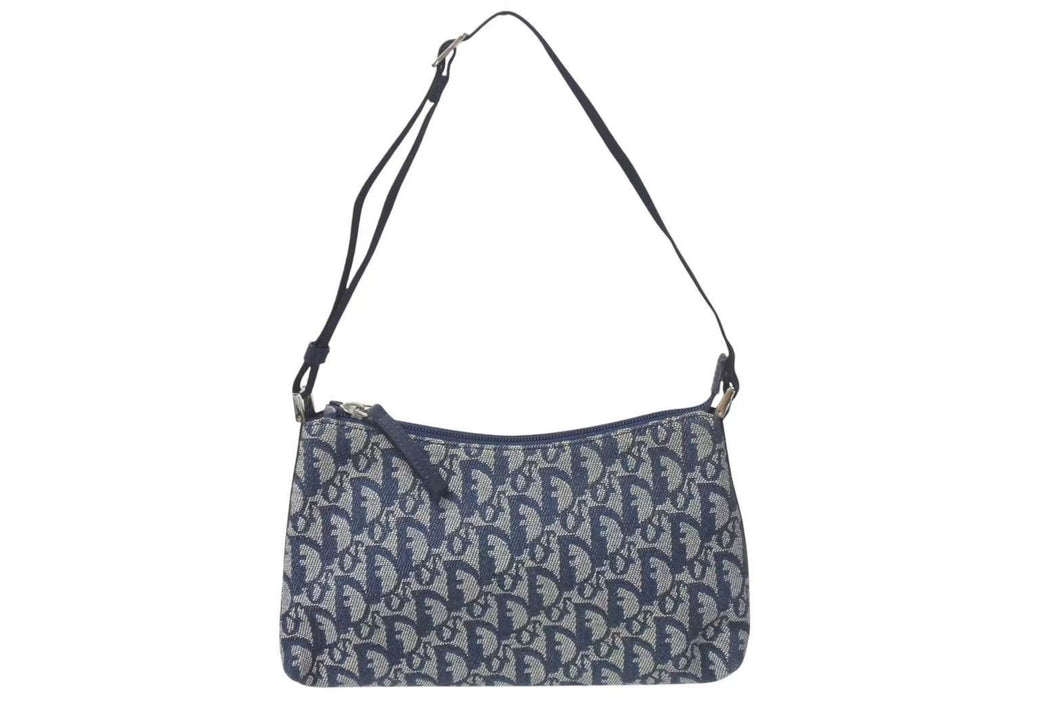 極美品 ChristianDior クリスチャンディオール サドルポーチ ワンショルダーバッグ LOG44129 ネイビー ヴィンテージ ガリアーノ期 中古 4c075098