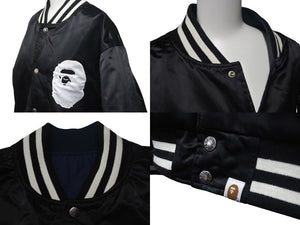 A BATHING APE アベイシングエイプ ベイプロゴ リバーシブルジャケット 2XL 001GD1201001H 黒 ネイビー 美品 中古 4c075103