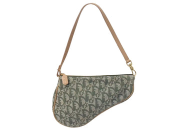 Christian Dior クリスチャンディオール サドルポーチ ワンショルダーバッグ ヴィンテージ トロッター柄 カーキ MC 0071 美品 中古 4c075104