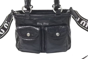 MIUMIU ミュウミュウ 21SS ヴィッテロ 2WAY レザーショルダーバッグ ブラック ナイロン ハンドバッグ シルバー金具 美品 ロゴ 中古 4c075111 