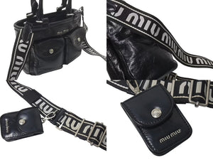 MIUMIU ミュウミュウ 21SS ヴィッテロ 2WAY レザーショルダーバッグ ブラック ナイロン ハンドバッグ シルバー金具 美品 ロゴ 中古 4c075111 
