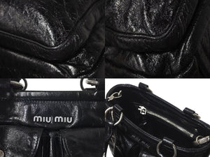 MIUMIU ミュウミュウ 21SS ヴィッテロ 2WAY レザーショルダーバッグ ブラック ナイロン ハンドバッグ シルバー金具 美品 ロゴ 中古 4c075111 