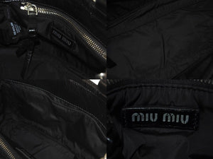 MIUMIU ミュウミュウ 21SS ヴィッテロ 2WAY レザーショルダーバッグ ブラック ナイロン ハンドバッグ シルバー金具 美品 ロゴ 中古 4c075111 