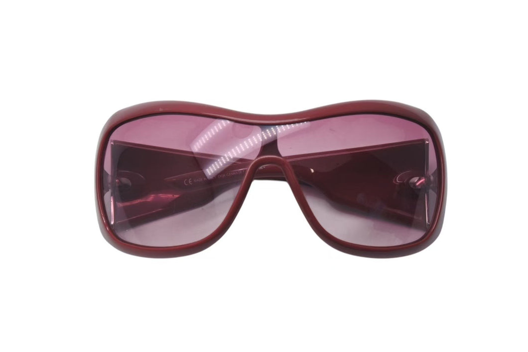 Christian Dior ラップアラウンドシールドサングラス レッド シルバー 1 ATWAD 115 ユニセックス 美品 中古 4c075118