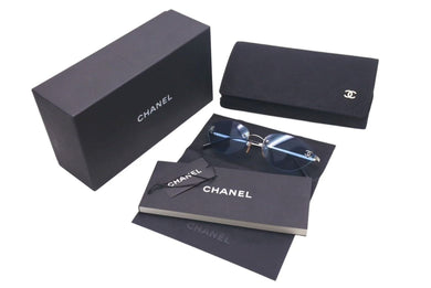 極美品 CHANEL シャネル リムレス ココマーク サングラス ブルー メタル カラーレンズ アイウェア 小物 53☐19 4003 中古 4c075129
