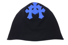 Load image into Gallery viewer, CHROME HEARTS クロムハーツ 3クロスレザーパッチカシミアニットフェイスマスク ブルー ニット帽 美品 中古 4c075134