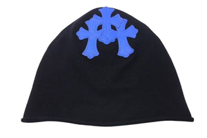 CHROME HEARTS クロムハーツ 3クロスレザーパッチカシミアニットフェイスマスク ブルー ニット帽 美品 中古 4c075134