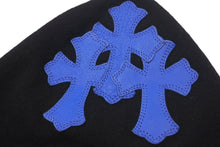 Load image into Gallery viewer, CHROME HEARTS クロムハーツ 3クロスレザーパッチカシミアニットフェイスマスク ブルー ニット帽 美品 中古 4c075134