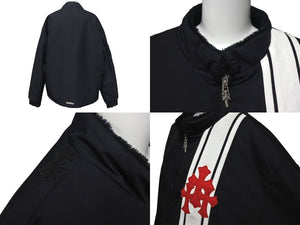 極美品 CHROME HEARTS クロムハーツ ナイロンジャケット サイズM クロスパッチ ブラック レザー 裏起毛 中古 4c075136