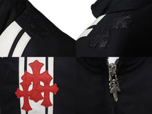 Load image into Gallery viewer, 極美品 CHROME HEARTS クロムハーツ ナイロンジャケット サイズM クロスパッチ ブラック レザー 裏起毛 中古 4c075136