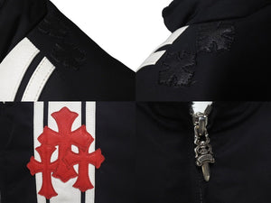 極美品 CHROME HEARTS クロムハーツ ナイロンジャケット サイズM クロスパッチ ブラック レザー 裏起毛 中古 4c075136
