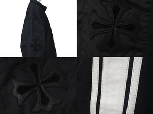 極美品 CHROME HEARTS クロムハーツ ナイロンジャケット サイズM クロスパッチ ブラック レザー 裏起毛 中古 4c075136
