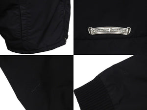 極美品 CHROME HEARTS クロムハーツ ナイロンジャケット サイズM クロスパッチ ブラック レザー 裏起毛 中古 4c075136