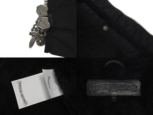 極美品 CHROME HEARTS クロムハーツ ナイロンジャケット サイズM クロスパッチ ブラック レザー 裏起毛 中古 4c075136