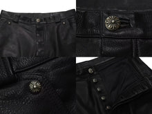 Load image into Gallery viewer, CHROME HEARTS クロムハーツ BSフレア セントパース限定 レザーパンツ クロスボール サイズ34 レザー シルバー925 美品 中古 4c075137