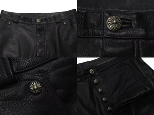 CHROME HEARTS クロムハーツ BSフレア セントパース限定 レザーパンツ クロスボール サイズ34 レザー シルバー925 美品 中古 4c075137