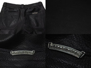 CHROME HEARTS クロムハーツ BSフレア セントパース限定 レザーパンツ クロスボール サイズ34 レザー シルバー925 美品 中古 4c075137