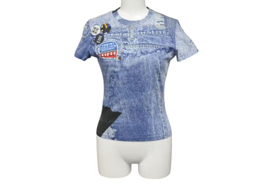 Christian Dior クリスチャンディオール 半袖Tシャツ 1A12055021 サイズ38 デニム総柄プリント ガリアーノ期 良品 中古 4c075147