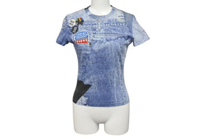 Christian Dior クリスチャンディオール 半袖Tシャツ 1A12055021 サイズ38 デニム総柄プリント ガリアーノ期 良品 中古 4c075147