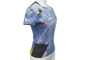 Christian Dior クリスチャンディオール 半袖Tシャツ 1A12055021 サイズ38 デニム総柄プリント ガリアーノ期 良品 中古 4c075147