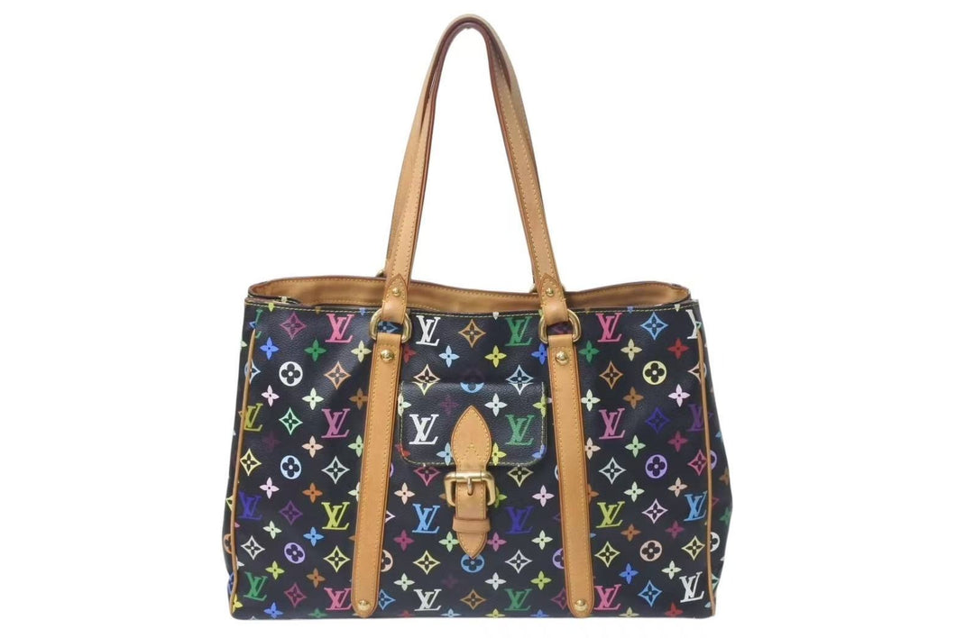 LOUIS VUITTON ルイヴィトン オーレリアGM トートバッグ モノグラム マルチ ノワール レザー M40101 ゴールド金具 美品 中古 4c075149