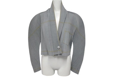 極美品 ISSEY MIYAKE イッセイミヤケ プリーツ ジャケット JG31160 ポリエステル コットン モスグリーン イエロー M 中古 4c075150