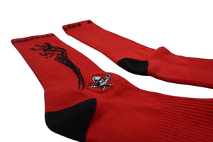 新品未使用 CHROME HEARTS クロムハーツ 靴下 マッティボーイ スケルトン ソックス ロゴ刺繍 レッド 中古 4c075157
